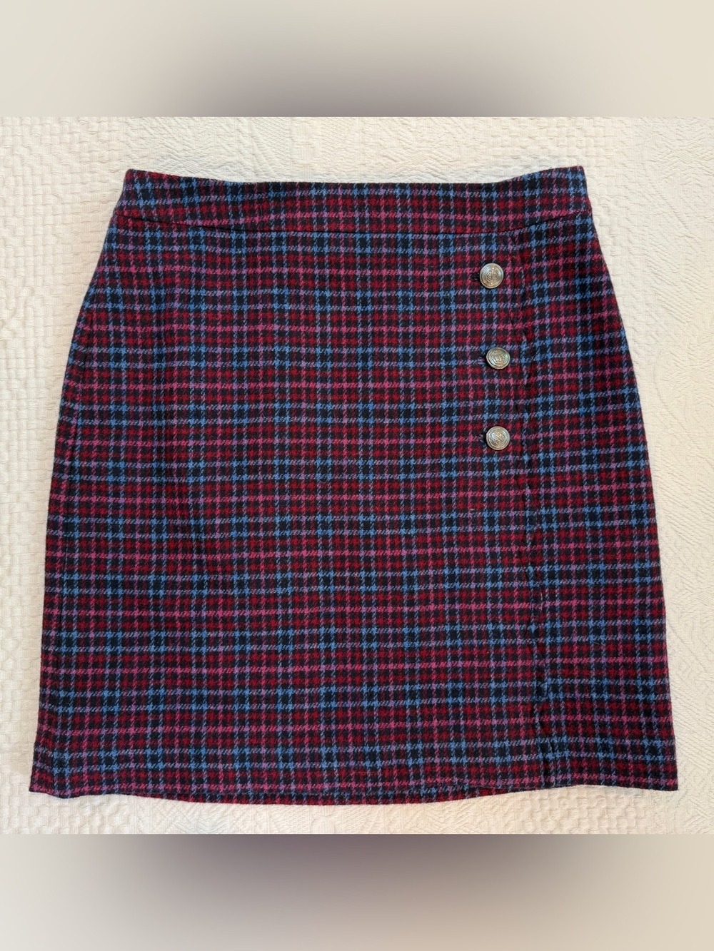 Talbots Faux Wrap A Line Skirt Plaid Size 6P Petite Scallop
